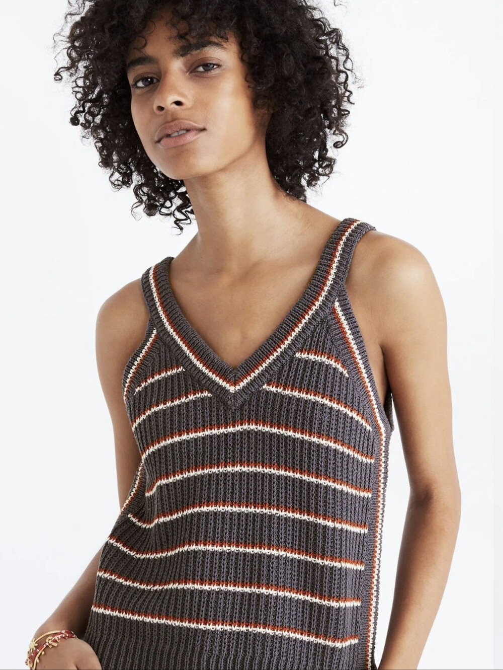 Madewell Stockton Sweater Tank Top Bluish Gray Striped Sleeveless Women's Large